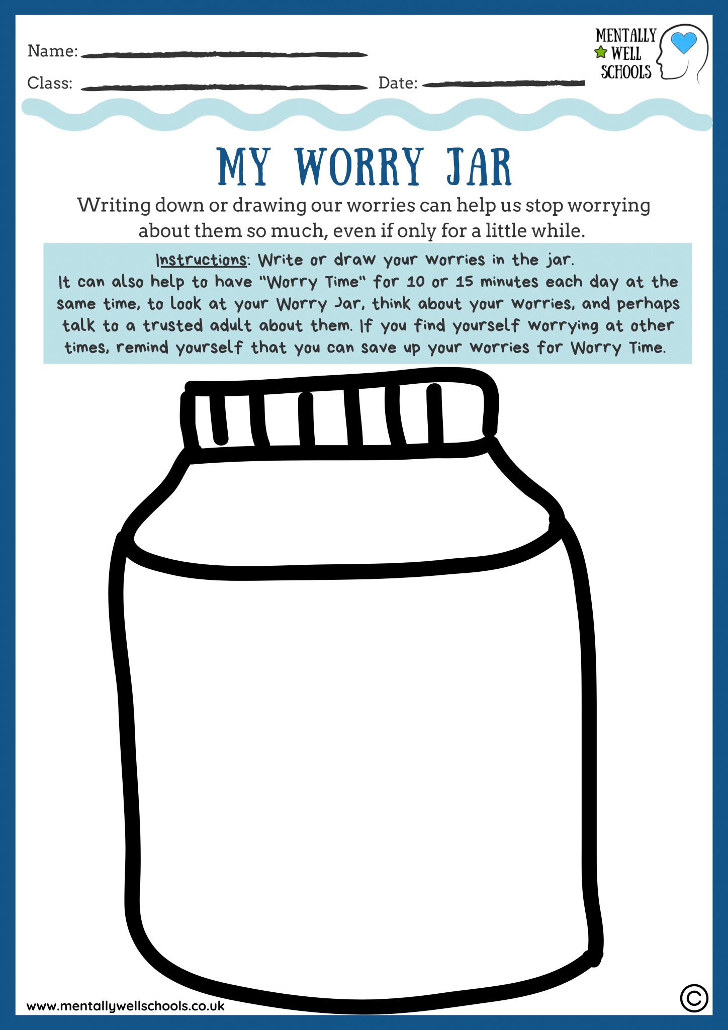 Worry Jar Mentally Well Schools